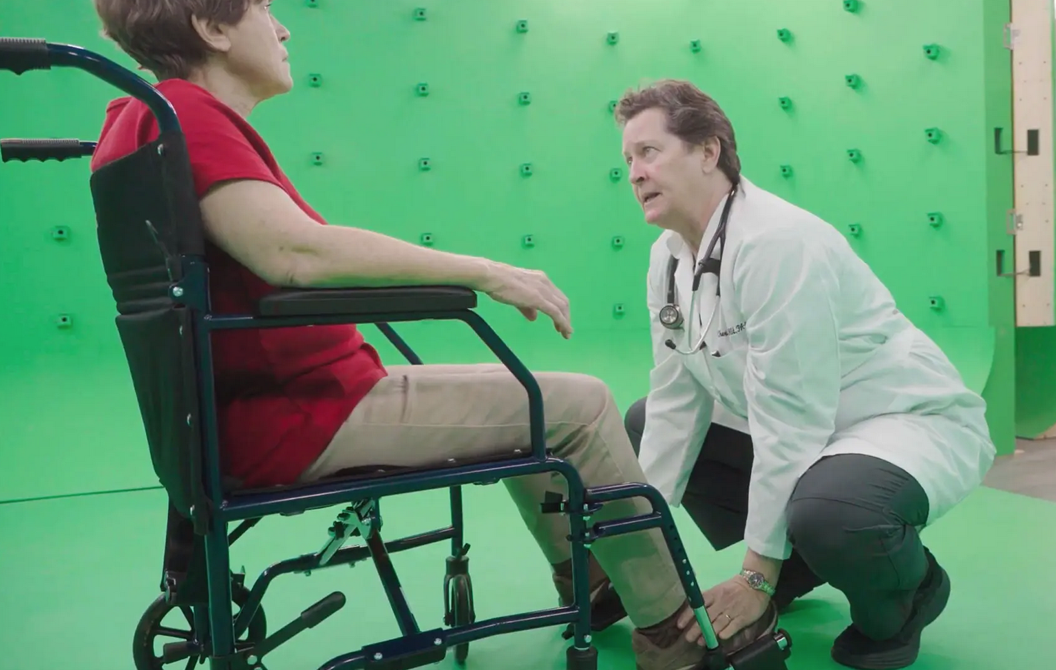 Immersive Medical Training with doctor engaging patient in a wheelchair