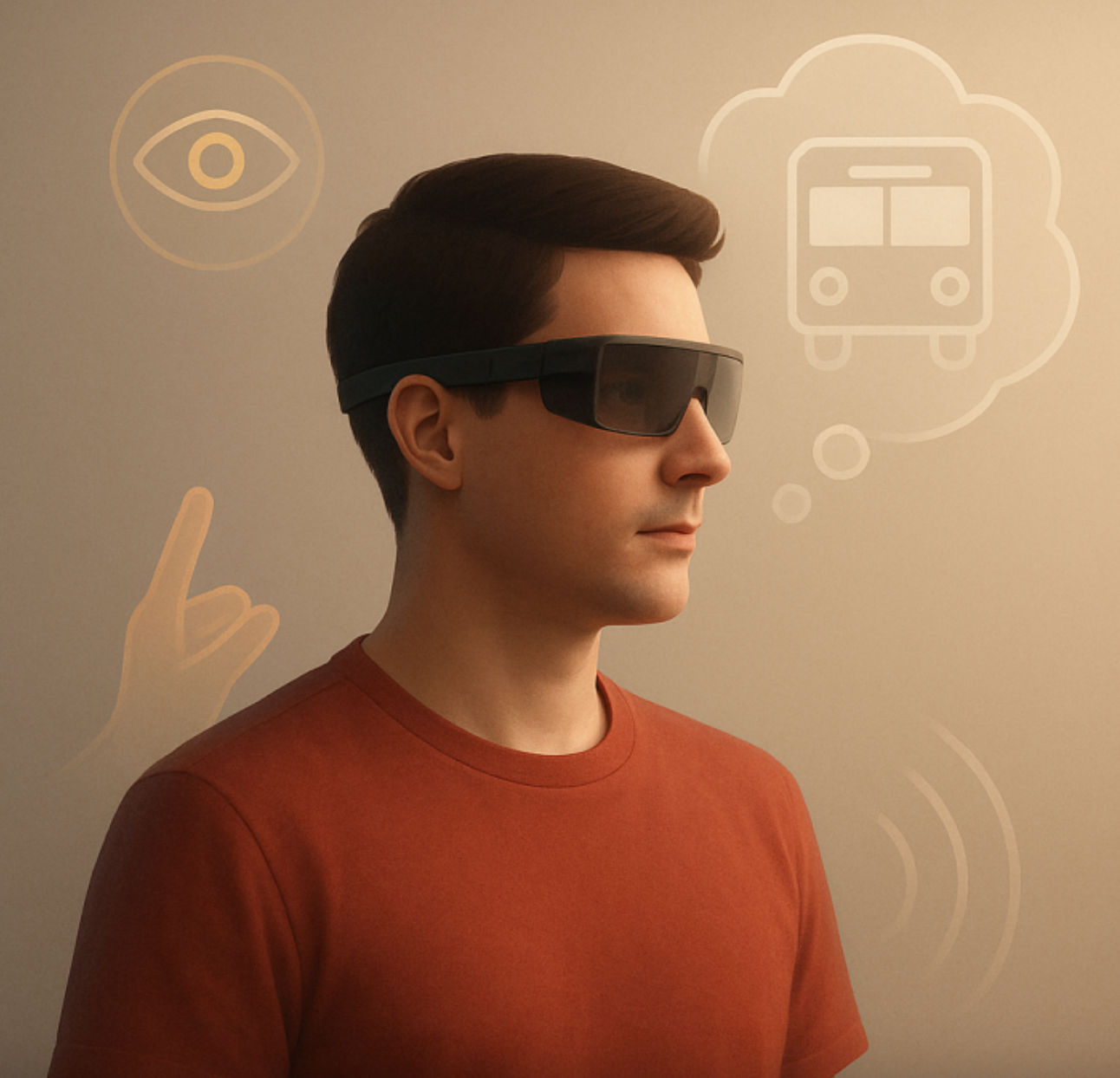 AI-generated image of man wearing augmented reality glasses.